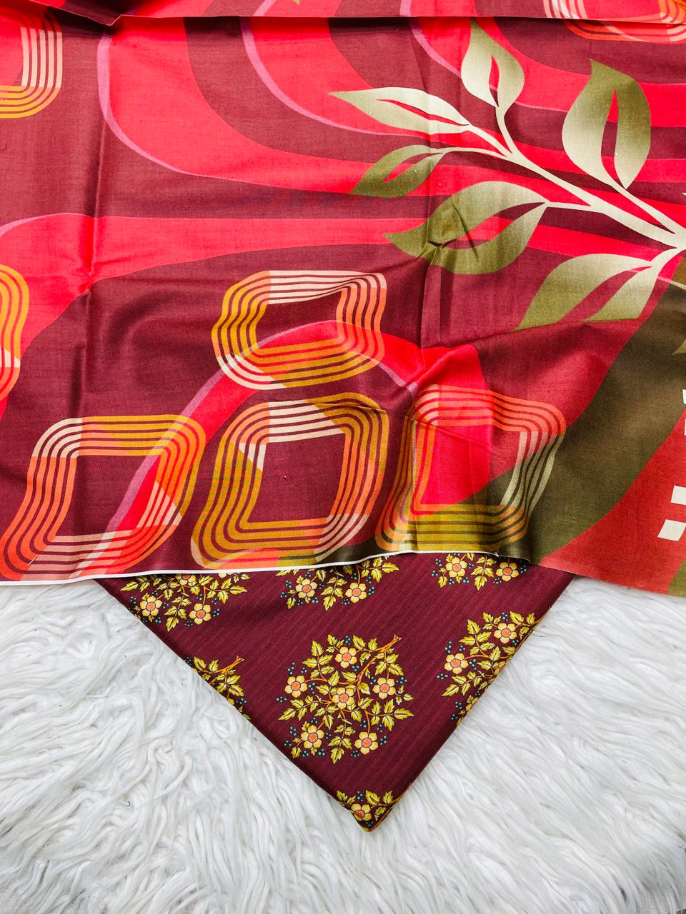 3 PC Linen Allover Unstitched Suit Vol-408