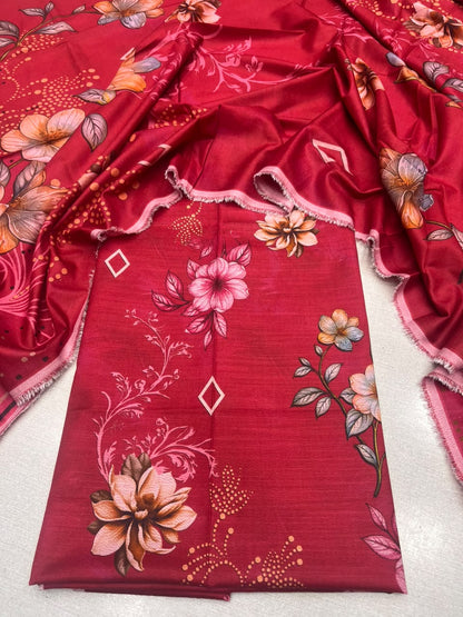 2Pc Slub Dhanak Kameez & Dupatta Unstitched Suit 76
