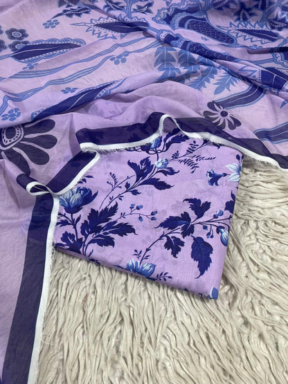 3Pc Supima Lawn Unstitched Suit 1432
