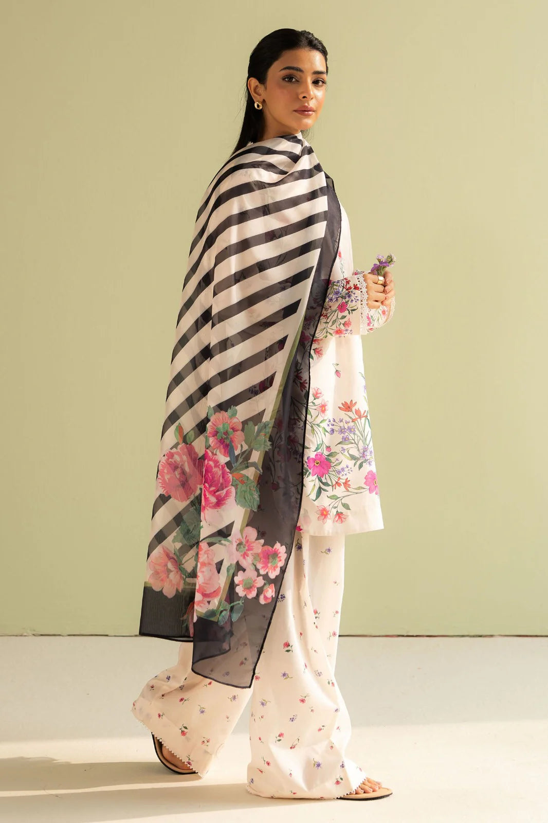 2Pc Kameez & Trouser - Ivory - D-1432