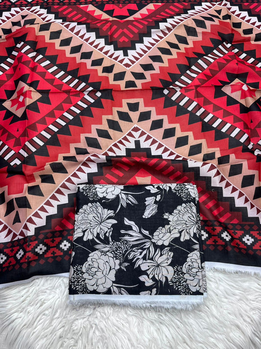 3Pc Slub Khaddar Unstitched Suit - 417