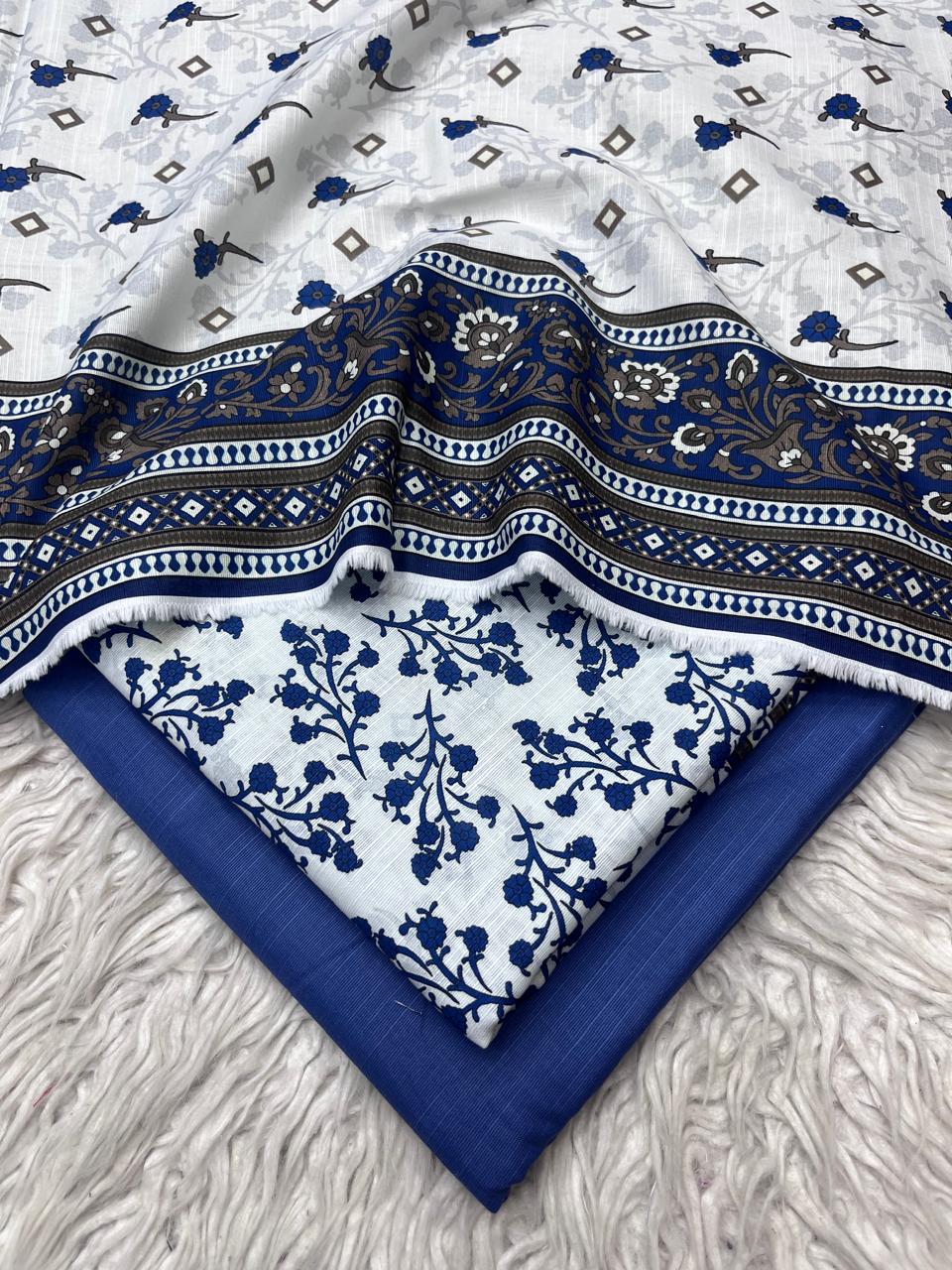 3Pc Slub Khaddar Unstitched Suit Vol-0137