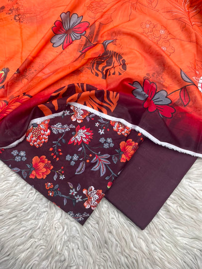 3Pc Lawn Digital Printed Unstitched Suit 15