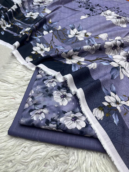 3Pc Slub Khaddar Unstitched Suit Vol-0137