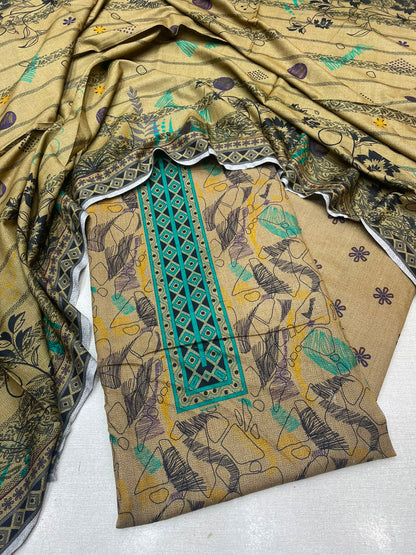 3Pc Sapphire Dhanak Unstitched Suit 0157