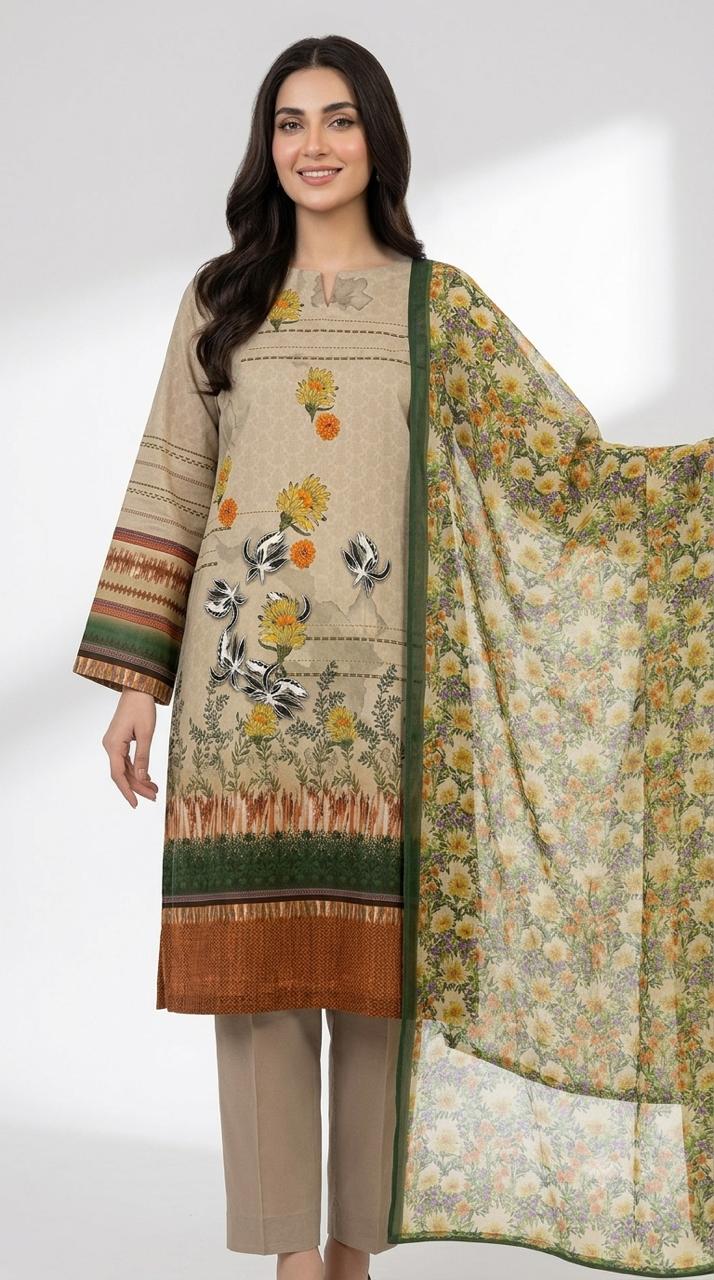 3Pc Lawn Digital Printed Unstitched Suit 374