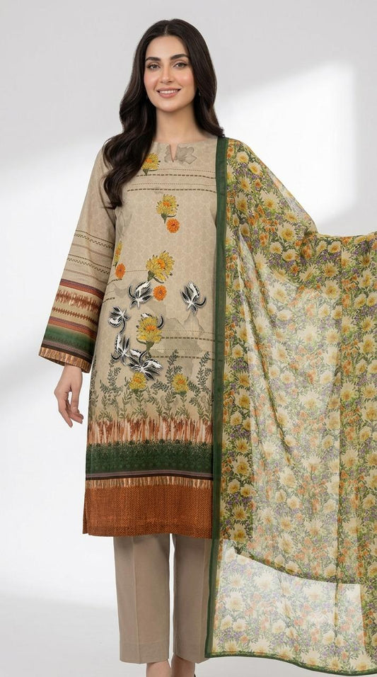 3Pc Lawn Digital Printed Unstitched Suit 374