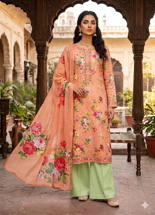 90x88 3Pc Premium Lawn Suit Vol-0020