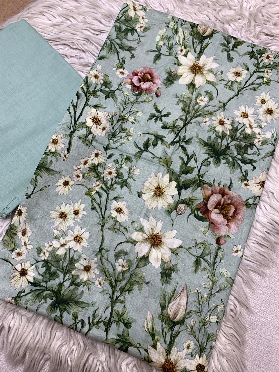 2Pc Lawn Kameez & Dyed Trouser Unstitched Suit Vol-700