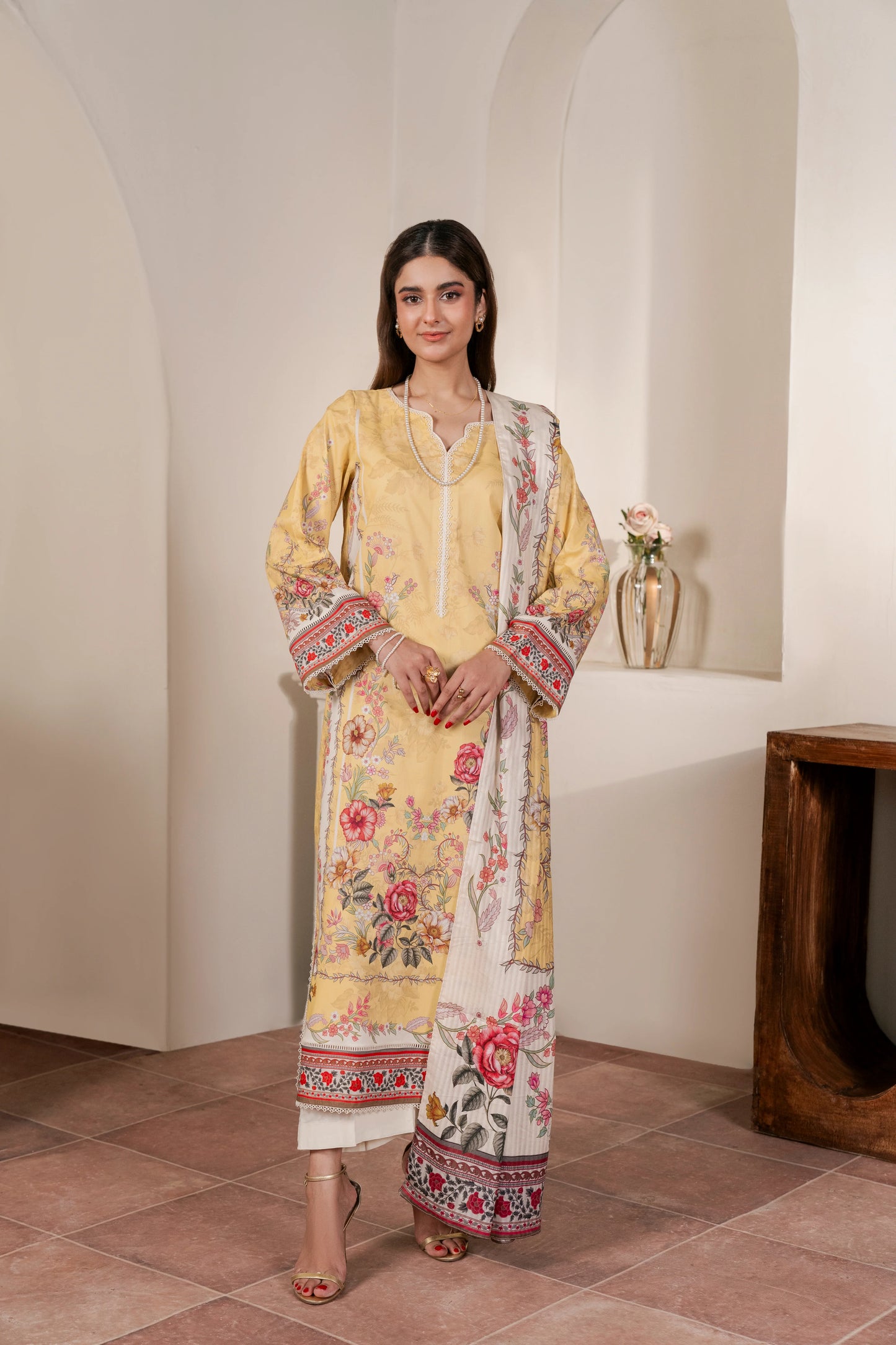 3Pc Firdous Cambric Printed Suit - D753