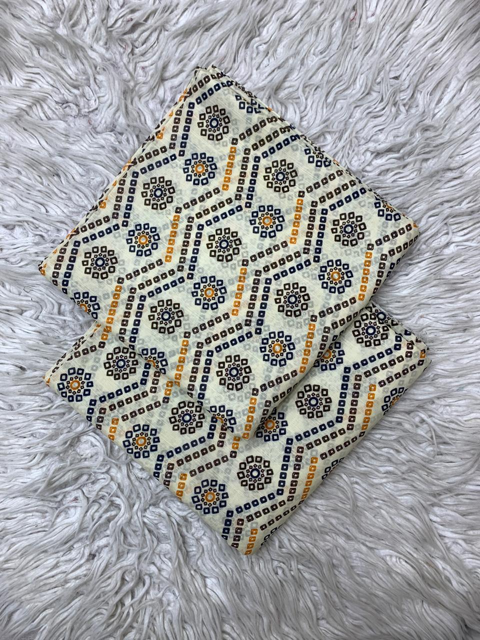 2Pc Supima Cross Slub Lawn Unstitched Suit  Vol-973