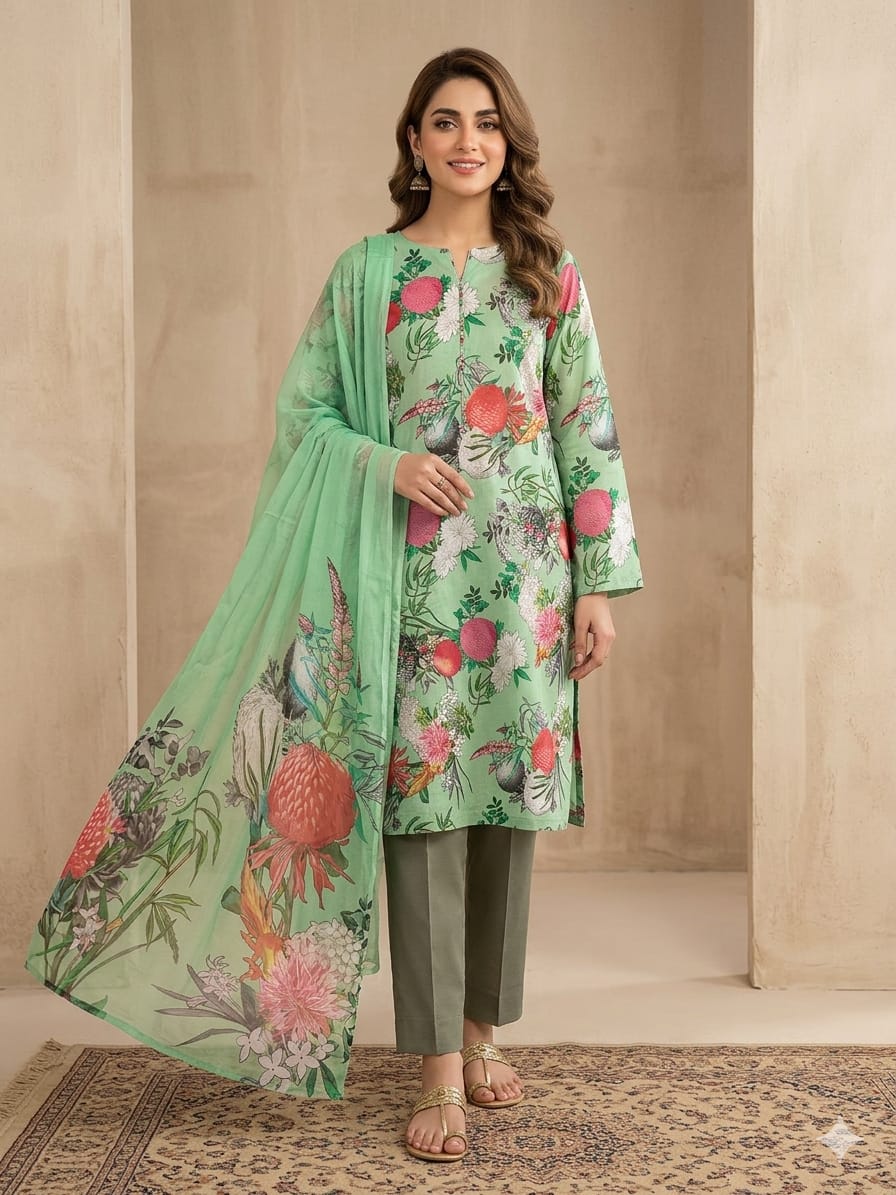90x88 3Pc Premium Lawn Suit 0020