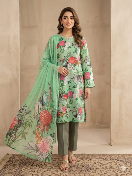 90x88 3Pc Premium Lawn Suit Vol-0020