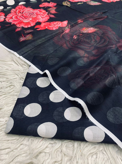 2Pc Bin Saeed Lawn Polka Dots Kameez & Dupatta Printed Suit  Vol-0220