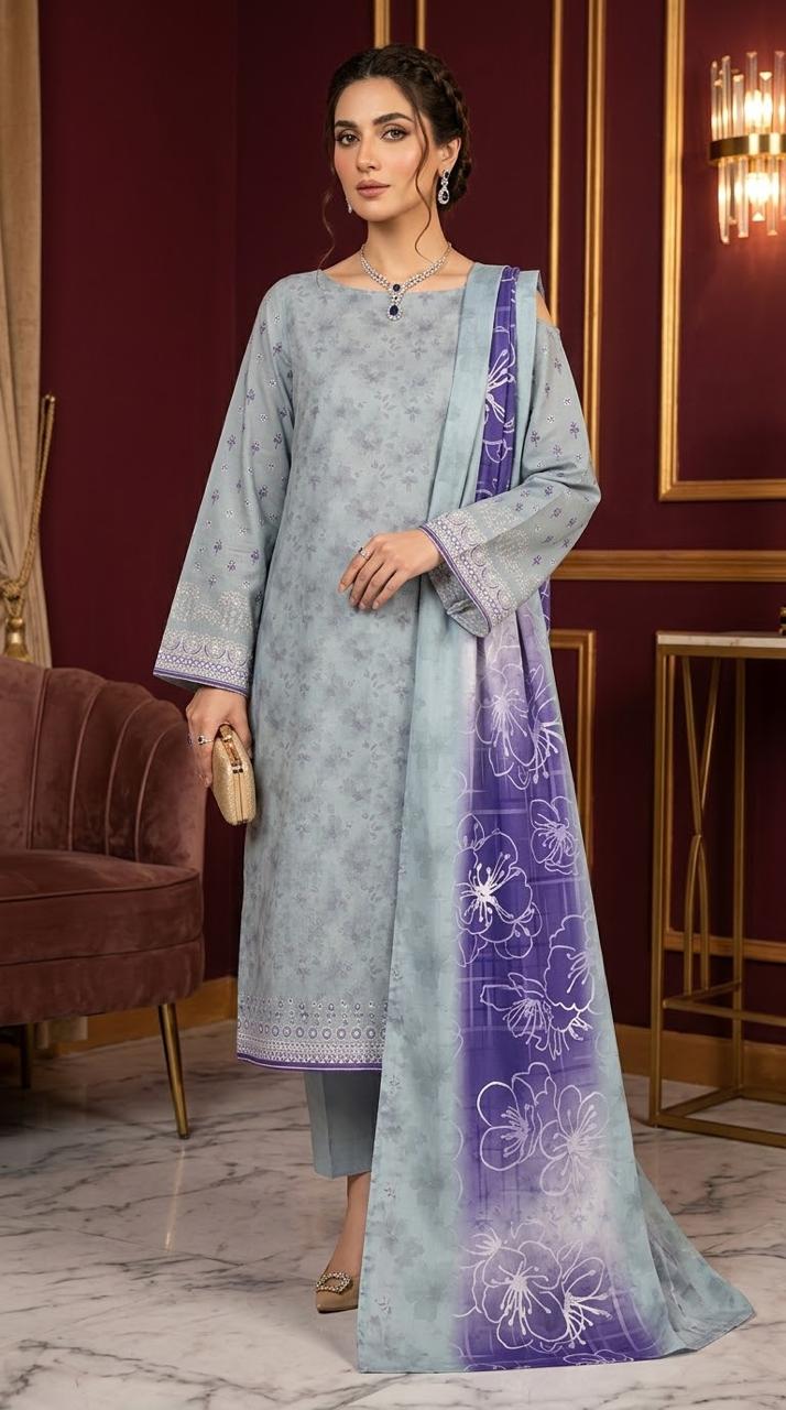 3Pc Digital Printed Karandi Unstitched Suit 584