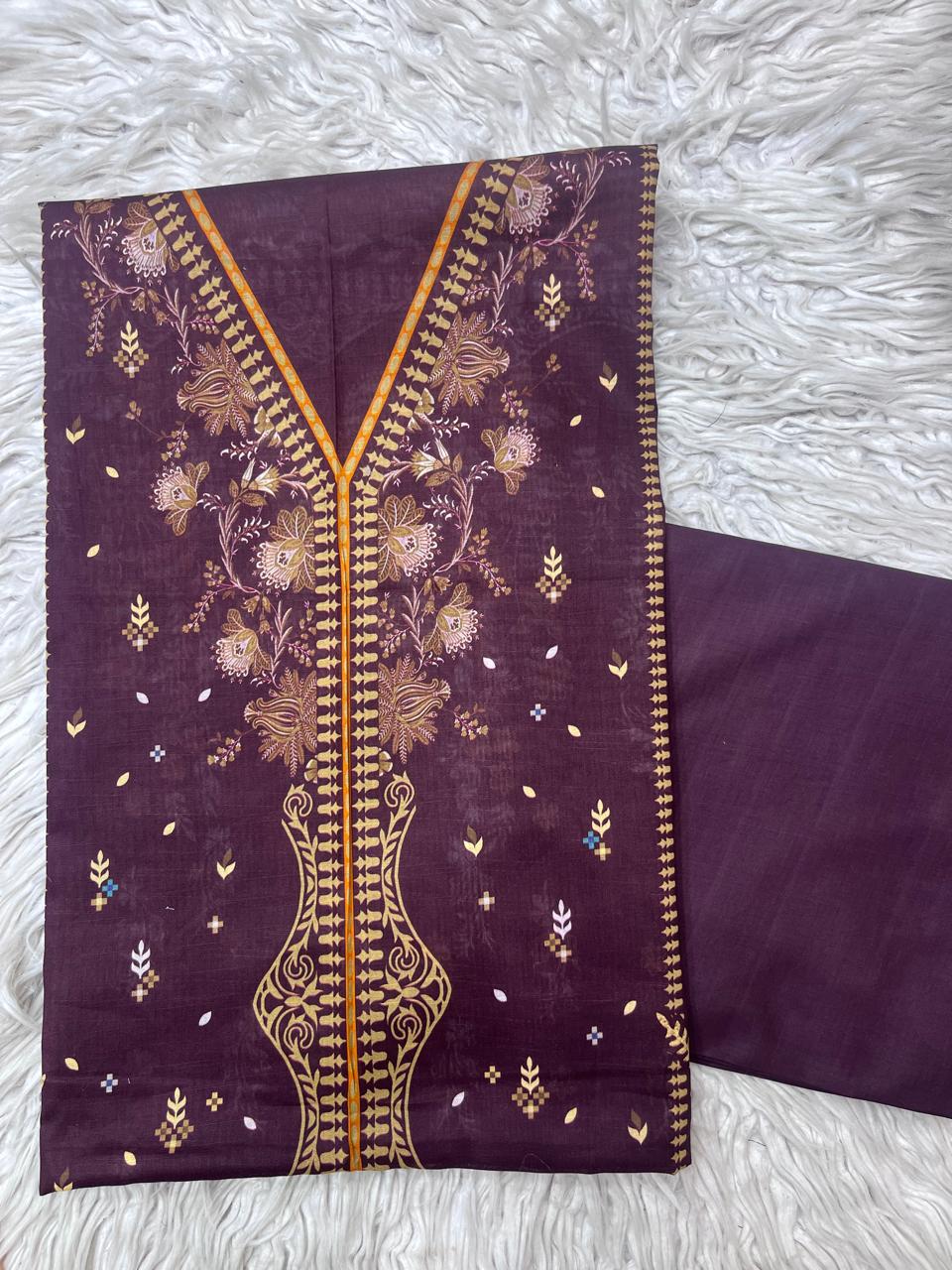 2Pc Lawn Kameez & Dyed Trouser Unstitched Suit Vol-35