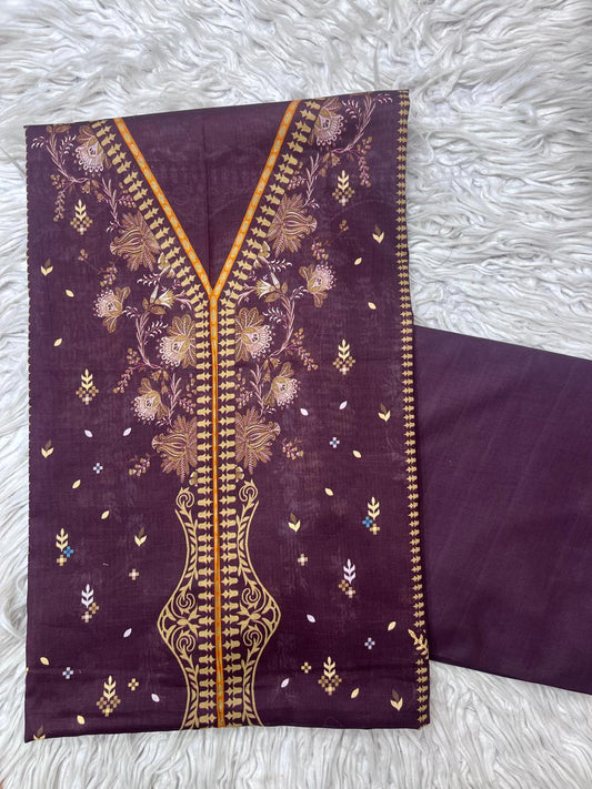 2Pc Lawn Kameez & Dyed Trouser Unstitched Suit Vol-35