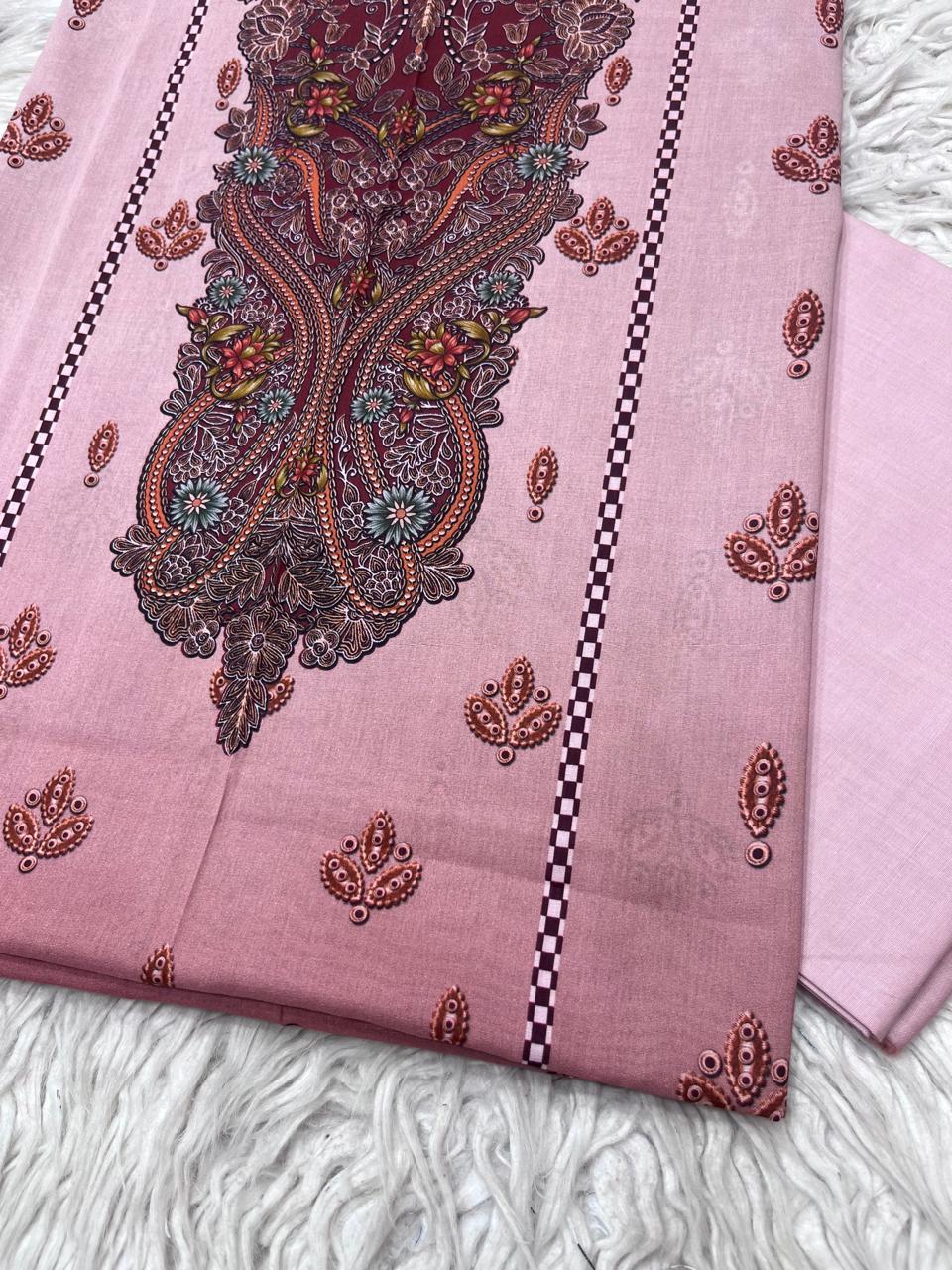 2Pc Lawn Kameez & Dyed Trouser Unstitched Suit Vol-38