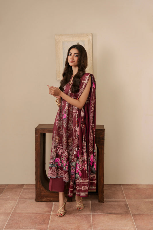 3Pc Firdous Cambric Printed Suit - D750