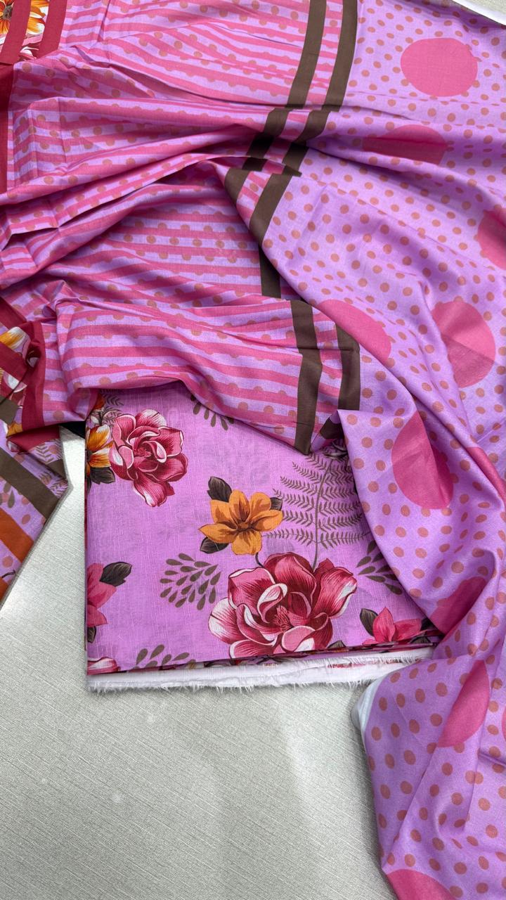 3Pc Lawn Bana Dora Unstitched Suit #37089