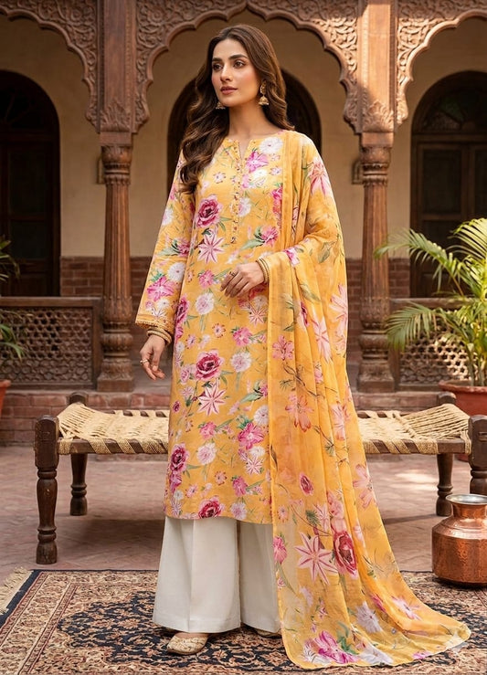 90x88 3Pc Premium Lawn Suit Vol-0020
