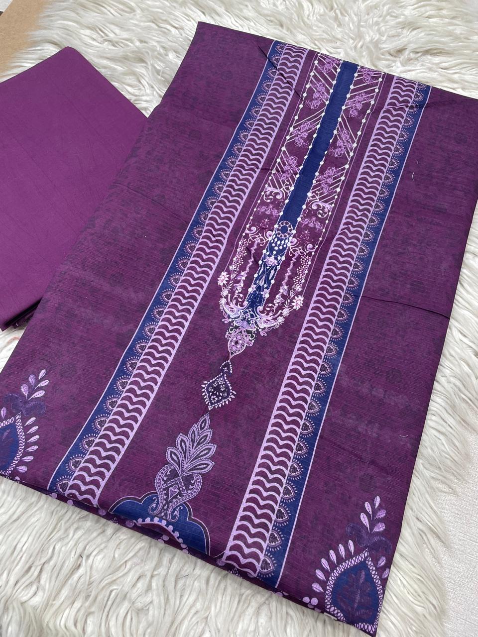 2pc Bin Noor Fab Lawn Bana Dora Kameez & Dyed Trouser Suit Vol-45