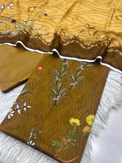 3Pc Lawn Unstitched Suit Vol-0144