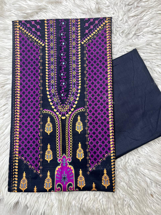 2Pc Lawn Kameez & Dyed Trouser Unstitched Suit Vol-35