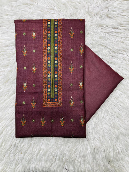 2PC Dhanak Jacquard Kameez & Trouser Unstitched Suit  Vol-0089