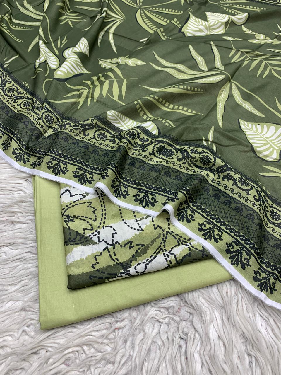 3Pc Printed Lawn Plain Trouser  Vol-03