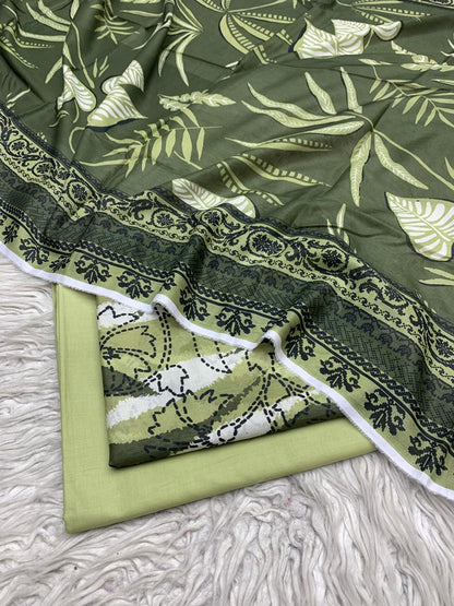 3Pc Printed Lawn Plain Trouser  Vol-03