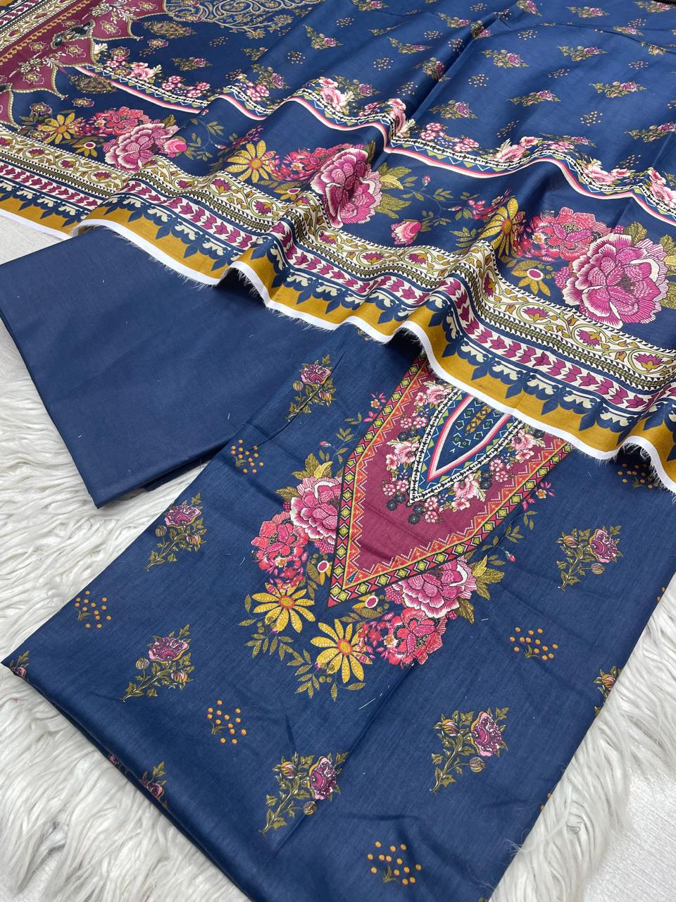 3Pc Lawn Unstitched Suit Vol-0142