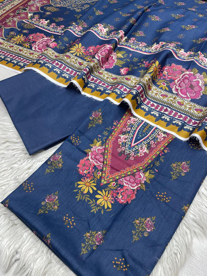 3Pc Lawn Unstitched Suit Vol-0142