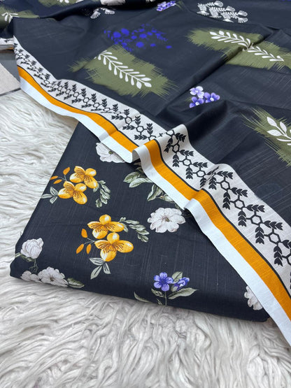 3Pc Slub Khaddar Unstitched Suit Vol-6182