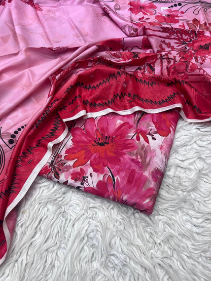 3Pc Linen Allover Unstitched Suit - 409