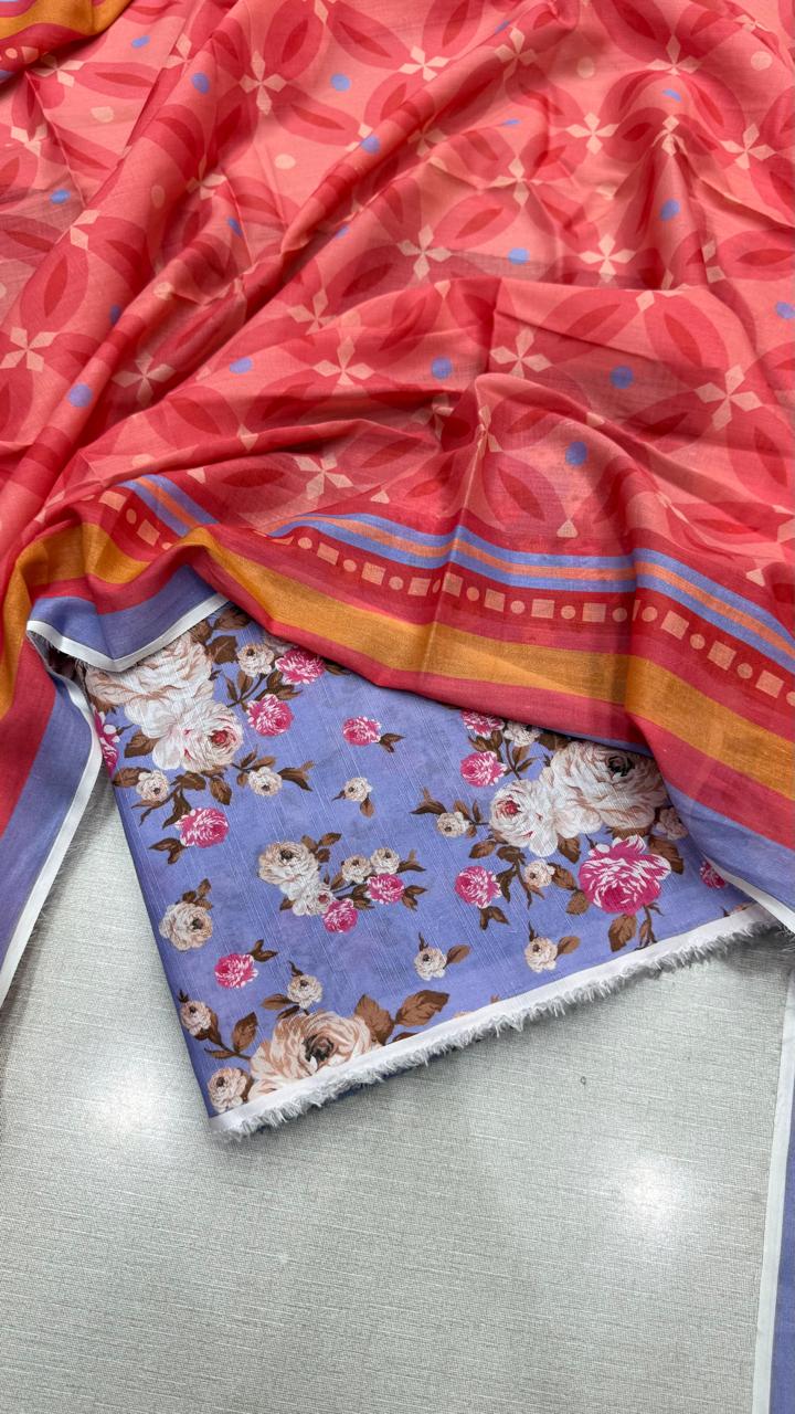 3Pc Lawn Bana Dora Unstitched Suit #37093