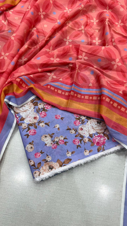 3Pc Lawn Bana Dora Unstitched Suit #37093