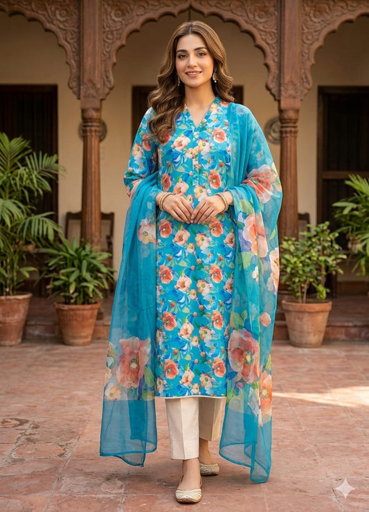 90x88 3Pc Premium Lawn Suit Vol-0020