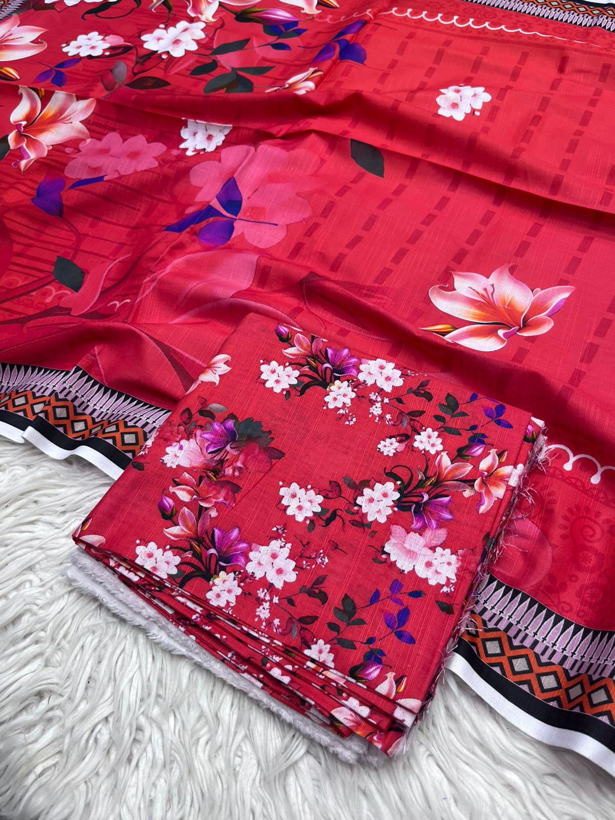 3Pc Slub Khaddar Unstitched Suit - 0091