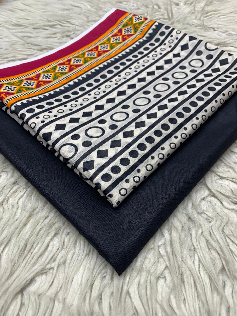 2Pc Maria.B Lawn Shirt & Dyed Trouser Unstitched Suit Vol-0222