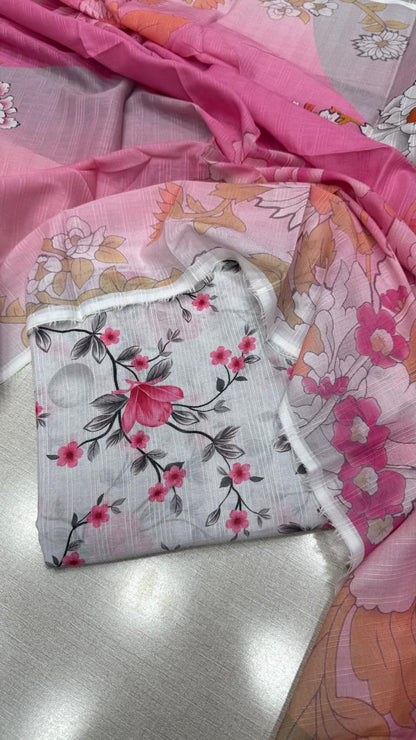 3Pc Lawn Bana Dora Unstitched Suit #33412