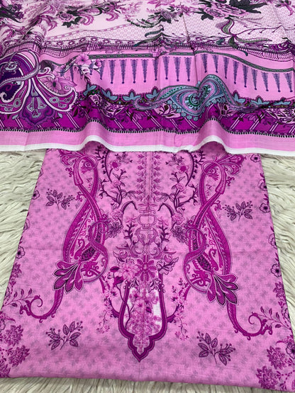 2Pc Cross Slub Lawn Kameez & Duppata Suit  Vol-3201