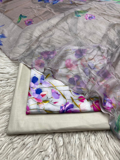 90x88 Lawn 3Pc Printed Suit Vol-0020