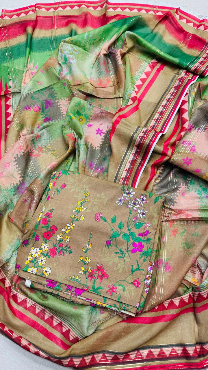 3 Piece Printed Linen Unstitched Suit