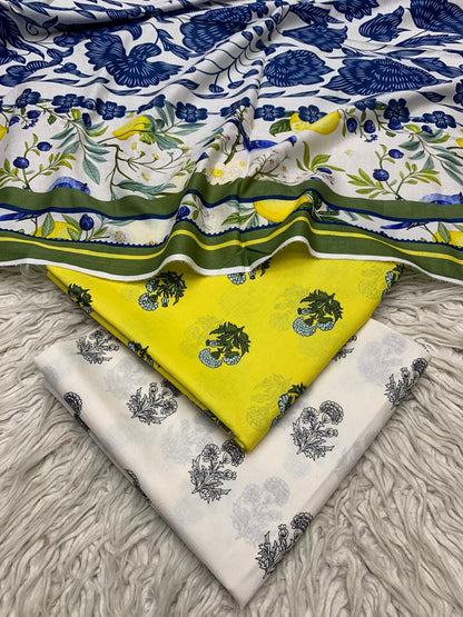 3 Peice Supima Lawn Suit Vol-698