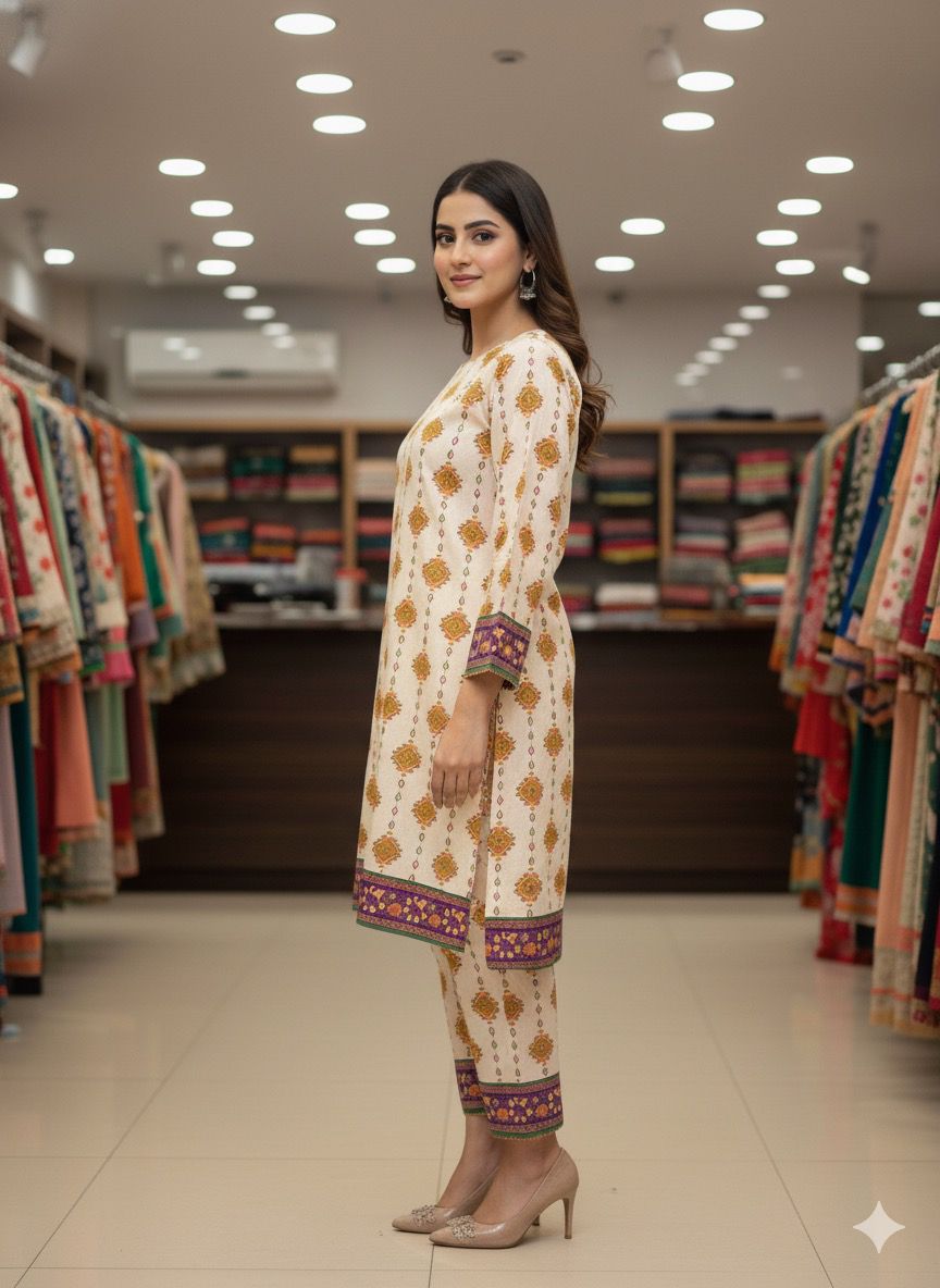 2 PC Cotton Allover Unstitched Suit Vol-1939