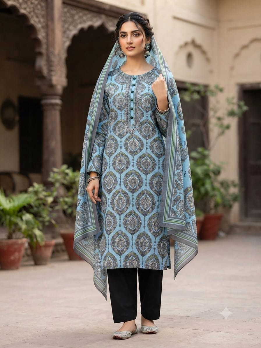90x88 3Pc Premium Lawn Suit 0020