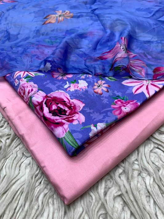 90x88 3Pc Premium Lawn Suit Vol-0020