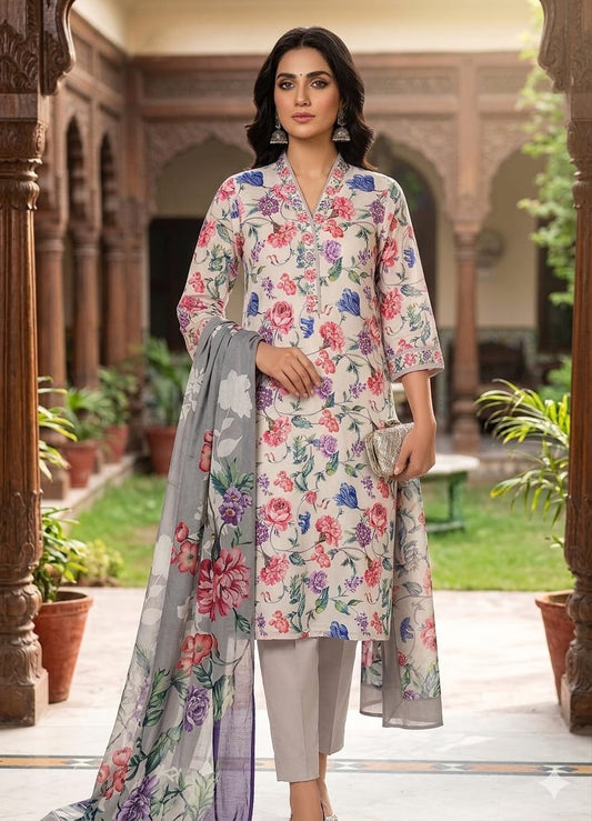 90x88 3Pc Premium Lawn Suit Vol-0020
