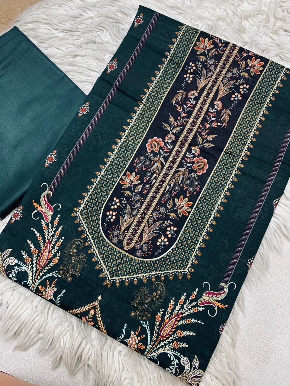 2Pc Bin Noor Fab Slub Doria Lawn Kameez & Dyed Trouser Suit Vol-47